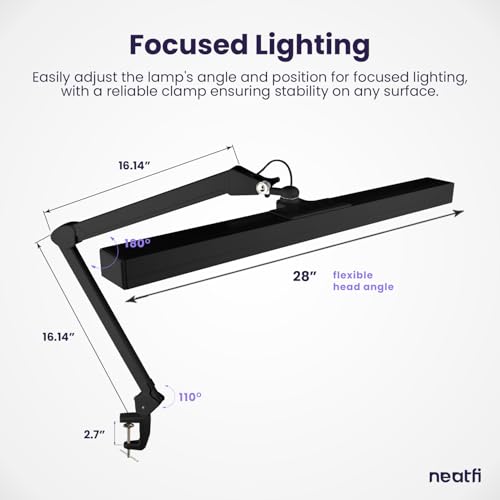 Neatfi 3,000 Lumens Ultra LED Desk Lamp with Clamp, 30W Dimmable Monitor Light, 5 Brightness Levels & 5 Light Modes (Black, 28 Inches with Metal Arm) - color: Black, size: 28 Inches with Metal Arm