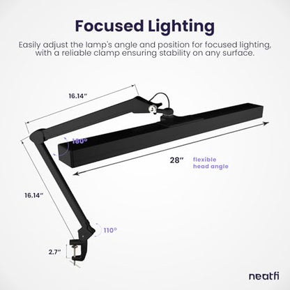 Neatfi 3,000 Lumens Ultra LED Desk Lamp with Clamp, 30W Dimmable Monitor Light, 5 Brightness Levels & 5 Light Modes (Black, 28 Inches with Metal Arm) - color: Black, size: 28 Inches with Metal Arm