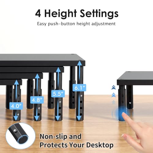 OPNICE Adjustable Monitor Stand Riser for Desk, Wood Computer & Laptop Stand, Desk Organizers and Accessories, Office Desk Accessories & Workspace Organizer for Home Office Supplies, Black - color: Black, size: Adjustable Height