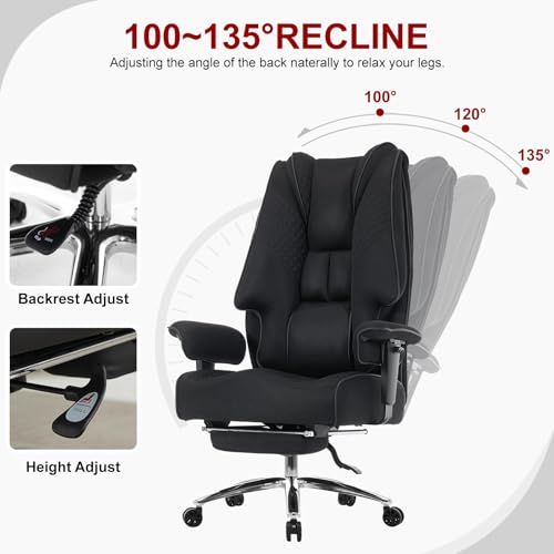 EXCEBET Big and Tall Office Chair 400lbs Wide Seat, Leather High Back Executive Office Chair with Lumbar Support, Ergonomic Chairs Padded Armrests & Thick Cushion (Mesh Dark Black) - color: Mesh Dark Black