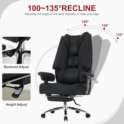 EXCEBET Big and Tall Office Chair 400lbs Wide Seat, Leather High Back Executive Office Chair with Lumbar Support, Ergonomic Chairs Padded Armrests & Thick Cushion (Mesh Dark Black) - color: Mesh Dark Black