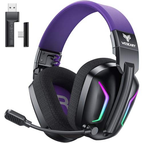 WESEARY Wireless Gaming Headset for PS5, PS4, PC, Switch & Mac| 2.4GHz USB - color: Soft Purple