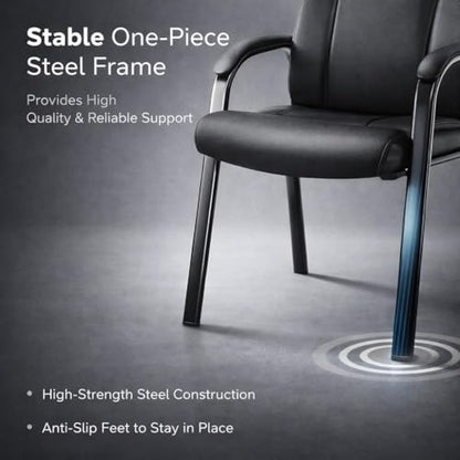 Waiting Room Chair, PU Leather Sled Base, Black | Office reception, conference rooms, clinics, padded armrests, metal frame, no wheel, high-density cushion, ergonomic backrest - color: Black, size: set of 1