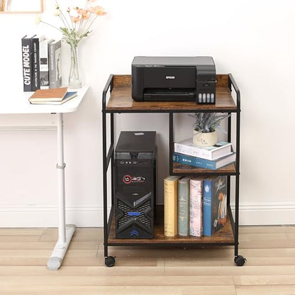 3-Tier Rolling Printer Cart Table Stand Shelves, PC Tower Stand Shelf With Wheels - Under Desk Shelf Unit Storage And Organization, End Sofa Table For Home, Office (Brown Black) - color: Brown Black