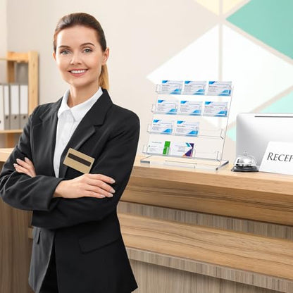 Business Card Holder for Desk, 12 Slots Clear Acrylic Card Display Stand, Large Capacity Detachable Desktop Organizer with Angled Design for Office Reception Meeting Room - style: 12 Slots