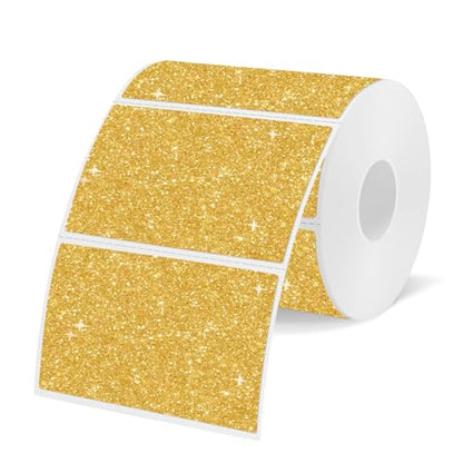 3x2 Inch Holographic Thermal Labels, Shiny Gold Thermal Sticker Labels, Rainbow Glitter Stickers for Price, Barcode, Mailing, Name, DIY Custom Logo Design, 200 pcs/1 Roll - color: Holographic Shiny Gold, size: 2*3 inch