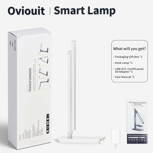 10 in 1 Smart Desk Lamp Led, Desk Light for Colleage Drom Room Office, Eye-Caring Table Lamp with Night Light, Lamp for Desk with 10W Wireless Charger, Dimmable Touch Lamp, Birthday Gifts for Women - color: White-Pro