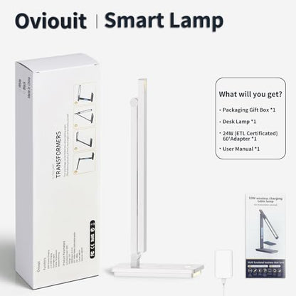 10 in 1 Smart Desk Lamp Led, Desk Light for Colleage Drom Room Office, Eye-Caring Table Lamp with Night Light, Lamp for Desk with 10W Wireless Charger, Dimmable Touch Lamp, Birthday Gifts for Women - color: White-Pro