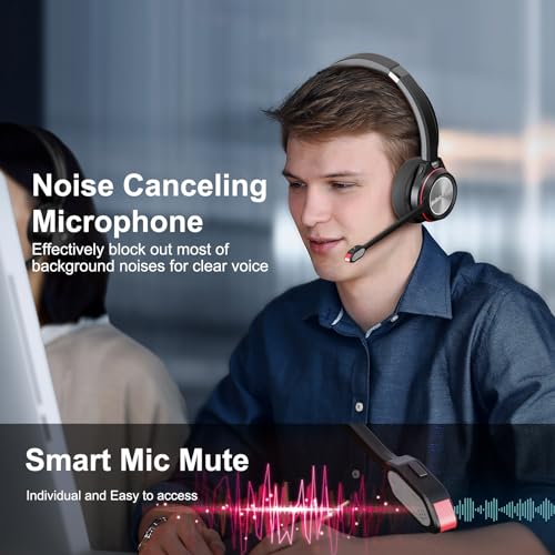 Bluetooth Headset with Microphone & Mute Button, 30 Hrs Working Time, Mono Noise Cancelling for PC Laptop Teams Zooms Work Business Meeting
