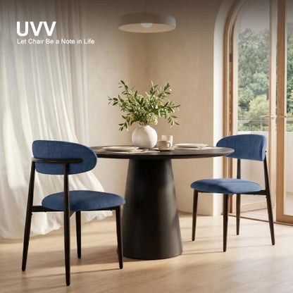 UVV Dining Chairs Set of 4, Metal Kitchen Chairs with Modern Fabric Upholstered for Dining Room, Navy Blue - color: Navy-black, size: Set of 4