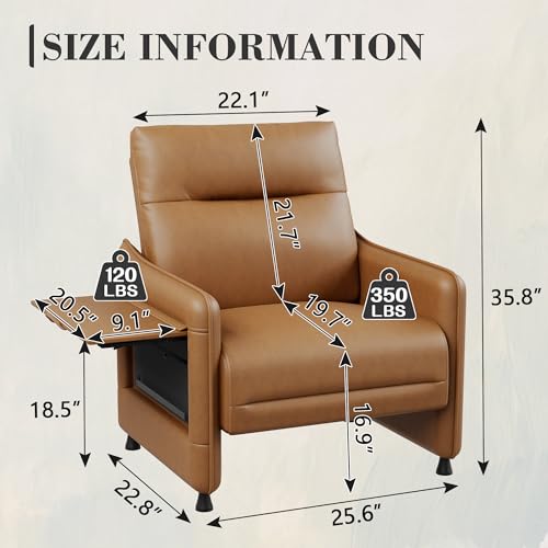 Alunaune Upholstered Living Room Chair Armchair, Mid Century Accent Chair, Reception Couch Slipper Club Lounge Chair Guest Comfy Single Sofa with Sidetable for Bedroom-Brown - color: Brown, size: 1 Chair