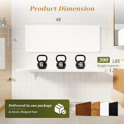 Dogsky Floating Wall Desk 48" x 16" - 300 lbs Heavy Duty Solid Pine - color: White, size: 48" x 16"