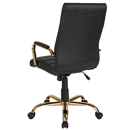 Flash Furniture High Back LeatherSoft Executive Office Chair, Black/Gold | 360° Swivel, Height Adjustable, Commercial Grade - color: Black Leathersoft/Gold Frame