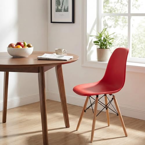 Furmax Modern Style Dining Chair Mid Century Modern DSW Chair, Shell Lounge Plastic Chair for Kitchen, Dining, Bedroom, Living Room Side Chairs Set of 4 - color: Red