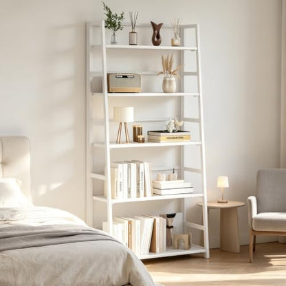 JSB 5 Tier Bookshelf, No Assembly Folding Ladder Bookshelf, 51.6in Tall Foldable Ladder Shelf, Bookcase for Home Office, Living Room,Space-Saving (All White, 5 Tier) - color: All White