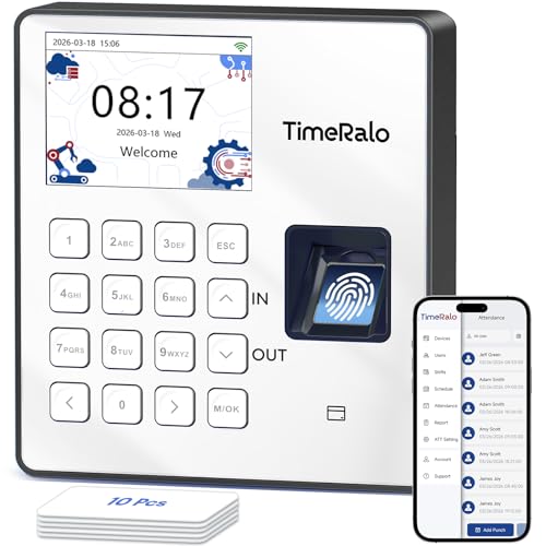 Cloud Time Clock for Small Business, 3-in-1 Mode, Remote Access | Fingerprint Attendance System with Smart Scheduling, Overtime & Lunch Rules, Auto Report, 10 Cards, 2.4G WiFi, No Monthly Fee