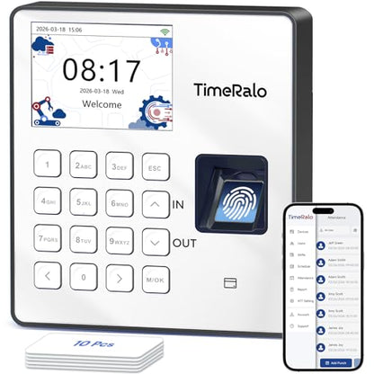 Cloud Time Clock for Small Business, 3-in-1 Mode, Remote Access | Fingerprint Attendance System with Smart Scheduling, Overtime & Lunch Rules, Auto Report, 10 Cards, 2.4G WiFi, No Monthly Fee