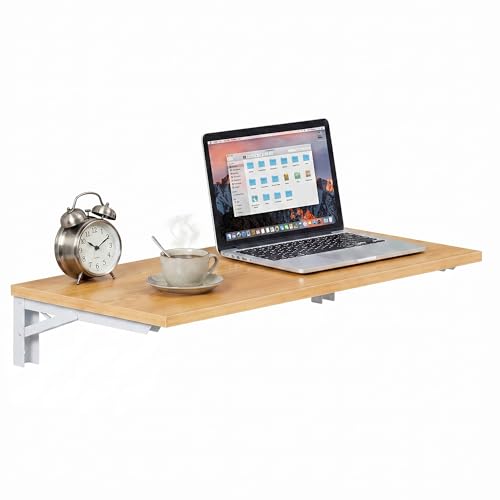 Need 36x20IN Wall Mounted Folding Table for Office Laundry Teak - color: Teak Color Desktop & Warm White Folding Brackets, size: L36" * W20"