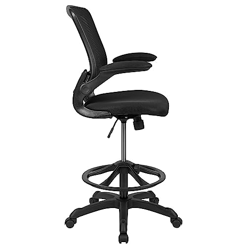 EMMA + OLIVER Mid-Back Black Mesh Drafting Chair - color: Black
