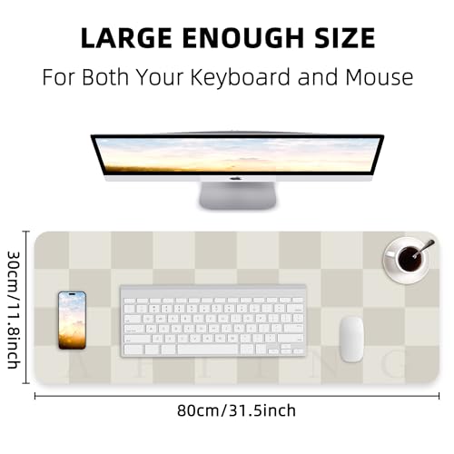 AFIING Leather Desk Mat, 31.5"x12", White Grey | Non-Slip Rubber Base, Easy Clean Surface, Desk Protection, Office & Home - color: Whitegray