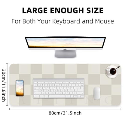 AFIING Leather Desk Mat, 31.5"x12", White Grey | Non-Slip Rubber Base, Easy Clean Surface, Desk Protection, Office & Home - color: Whitegray
