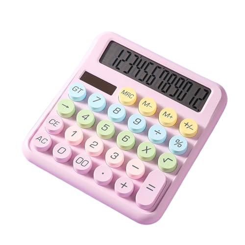 Mechanical Calculator, 12 Digits Large Display, Desktop Calculator with Big Buttons, Cute and Aesthetic for Desk Office-Purple