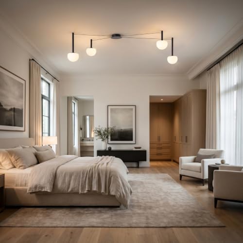 4-Light Black Glass semi Embedded Ceiling Light Suitable for Living Rooms, bedrooms, corridors, Dining Rooms, Dining Rooms, Bubble Ball Ceiling Light (DIY Design is Available) - size: 47in (4-Lights)