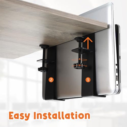 2 Pack Adjustable Desk Side Laptop Holder, Heavy-Duty Metal Desk Side Storage, Hanging Organizer with Tool-Free Clamp (6.97"x1.77", Black)