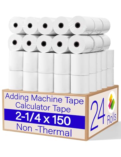 (24 Rolls)2 1/4 in x 150 ft Adding Machine Tape Paper Rolls, for HR-10RC, HR-170RC, HR-200RC, EL-1197PIII, EL-1801V, P23-DHV-3, CP-90A, MP11DX-2, 1280-2,3000Labels Direct - size: 2 1/4" 1 Ply 150' Bond, style: 24 Rolls