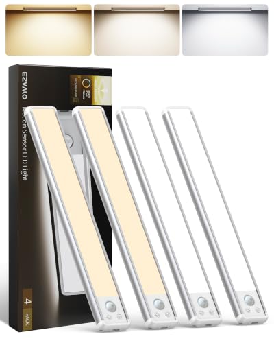 EZVALO 8-Inch LED Under Cabinet Lighting, Magnetic Wireless Motion Sensor Light, Rechargeable 1800mAh, 3 Color Temperatures & Dimmable, for Kitchen, Closet, Pantry, Stairs, Hallway, Bar - size: 8 inch