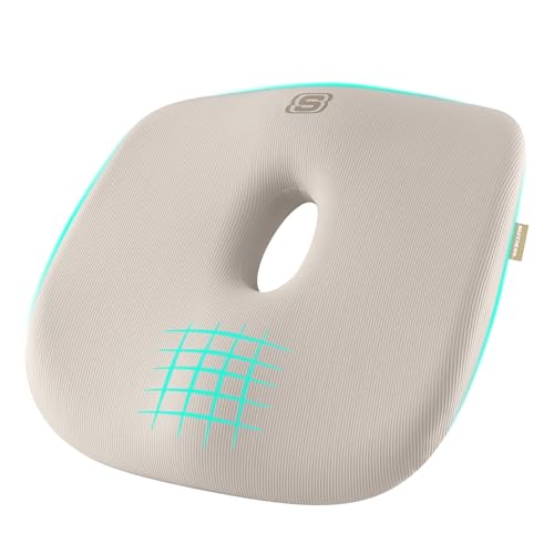Skechers Seat Cushion Memory Foam,Donut Pillow Office Chair Cushion for Tailbone Pain Relief,Butt Pillow for Office Chair,Car seat Cushion,Long Sitting Office Workers,and Car Drivers,Beige - color: Beige