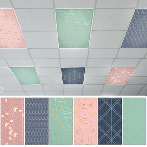 QOUBAI 6PCS Fluorescent Light Covers, 4x2 Feet Magnetic Light Cover Fluorescent Lights Shade Panel Positive Inspirational Ceiling Lights Filters for Office Classroom Home Drop Ceiling Geometric - color: Geometric
