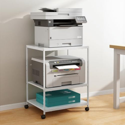 White Printer Stand, 20” Large Printer Table for Home Office, 3 Tier Rolling Printer Cart with Storage, for Shredder Scanner Fax - color: White