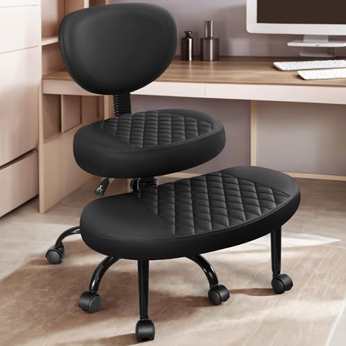 AtHope Ergonomic Cross Legged Office Chair with Wheels - Adjustable Height for Meditation, ADHD Desk & Yoga - Wide Criss Cross Design with Lumbar Support, Kneeling Chair - Black - color: Black