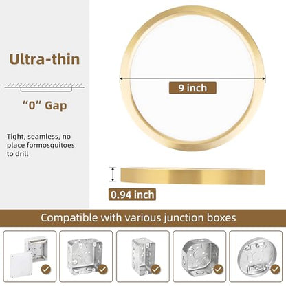 Hlite 9 Inch LED Flush Mount Ceiling Light,1800LM,6 Pack,3CCT | 18W 3000K/4000K/5000K Selectable,Super Slim,Low Profile Round Ceiling Light Fixtures for Kitchen,Bedroom,Hallway,Gold - color: Gold, size: 9 inch-6