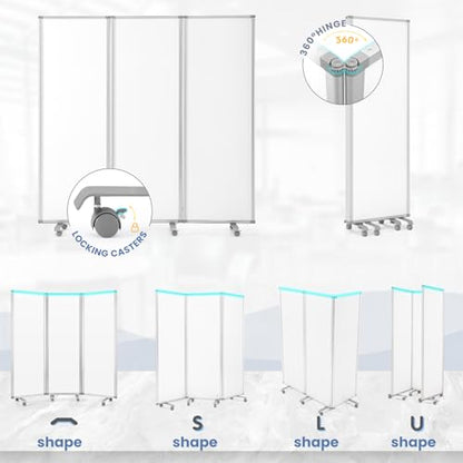 MAKELLO Office Partition 71"x71", Cubicle Room Divider on Wheel, Whiteboard | 3 Panel Foldable Privacy Panel, Writing, Sound Proof, Strong Magnetic, Freestanding, Room Partition for Office, Home, School - color: Whiteboard