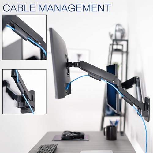 VIVO Height Adjustable Mechanical Extended Arm Dual Monitor Wall Mount Full Motion Articulating, Fits 2 Screens 17 to 32 inches, Black, MOUNT-V002G - size: Up to 32", style: Dual Mount