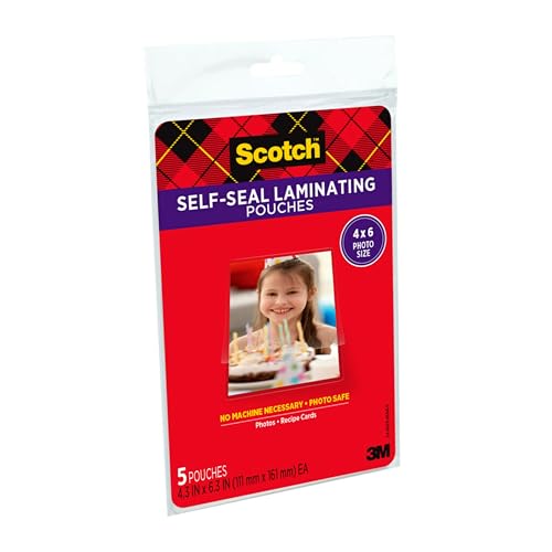 Scotch(R) Self-Sealing Laminating Pouches, Gloss Finish, 4 x 6 Inches (PL900G) (Pack of 2) - size: 2-pack