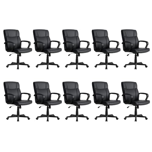 Office Desk Chair Set of 10 Conference Room Chairs Modern Ergonomic Executive Swivel Chair Adjustable Height PU Leather Home Desk Chair with Armrests Comfy Computer Task Chairs with Wheels - color: Black, size: Set of 10