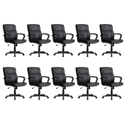 Office Desk Chair Set of 10 Conference Room Chairs Modern Ergonomic Executive Swivel Chair Adjustable Height PU Leather Home Desk Chair with Armrests Comfy Computer Task Chairs with Wheels - color: Black, size: Set of 10