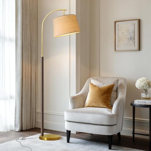 G-SAFAVA Real Wood Floor Lamps for Living Room Bedroom, 62.5" Mid Century Modern Lamp Gold Standing Tall Arc Lamps with Foot Switch, Floor Lamps for Nursery Office Decor Corner Reading Room Light - color: Walnut