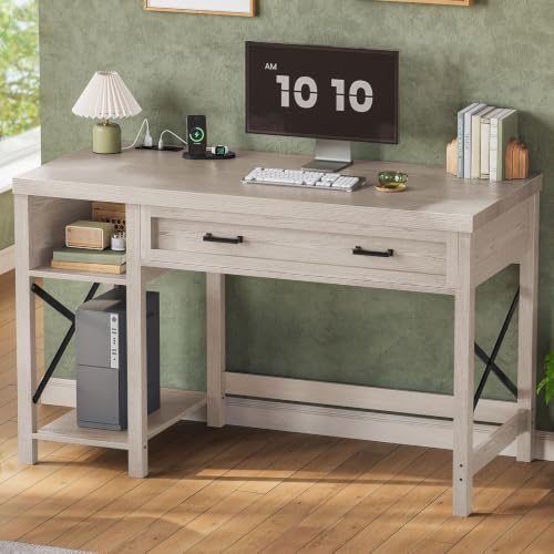 SEDETA 40" Farmhouse Small Desk with Drawers for Small Space,Mahogany Grey - color: Mahogany Grey