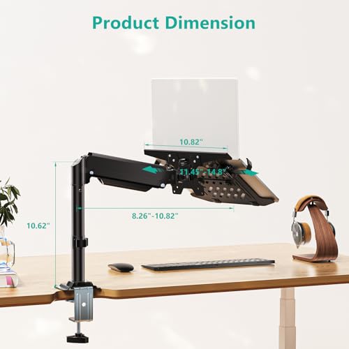 WALI Laptop Desk Mount for 15.6 inch Notebook, Fully Adjustable Single Monitor Arm with Laptop Holder for 32 inch Screen, Laptops Stand with Ventilated Tray, Up to 22 Lbs, (GSDM00LP), Black