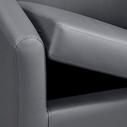 Topeakmart Faux Leather Club Chair, Modern Accent Chair, Gray | PU Leather Barrel Chairs, U-shaped Backrest, Foam Seat, 18" Seat Height, Solid Wood Legs - color: Grey, size: Set of 1