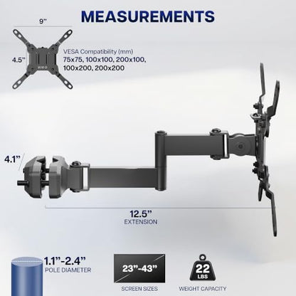 VIVO Black Pole Mount Monitor Arm - color: Black, size: 23 to 43" screens