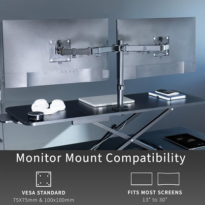 VIVO Black 48 in Standing Desk Converter with Monitor Stand, DESK-V048KB-M2 - color: Black, size: 48"