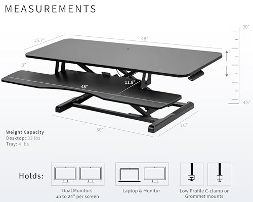 VIVO Black 48 in Standing Desk Converter, DESK-V048KB - color: Black, size: 48"