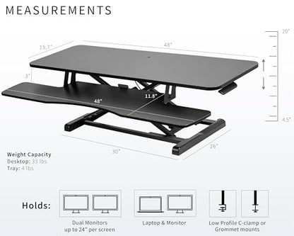 VIVO Black 48 in Standing Desk Converter, DESK-V048KB - color: Black, size: 48"