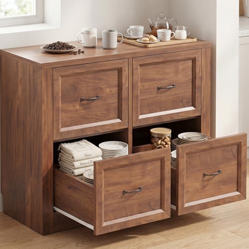 39" Sideboard Buffet Cabinet with 4 Drawers, Storage Credenza with Toe-Kick Design, Modular Cabinet System Expandable for Living Room, Entryway & Kitchen (1, Cracked Oak, 12 Inch Depth) - color: Cracked Oak, size: 40"x12"