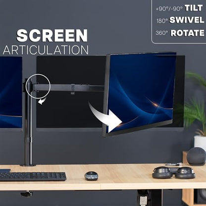 VIVO Premium Dual Ultra Wide LCD LED 27 to 38 inch Monitor Desk Mount, Heavy Duty, Adjustable Telescoping Arms, Flush Wall Setup, Fits 2 Screens, Black, STAND-TS38C - color: Black, size: 27" to 38"